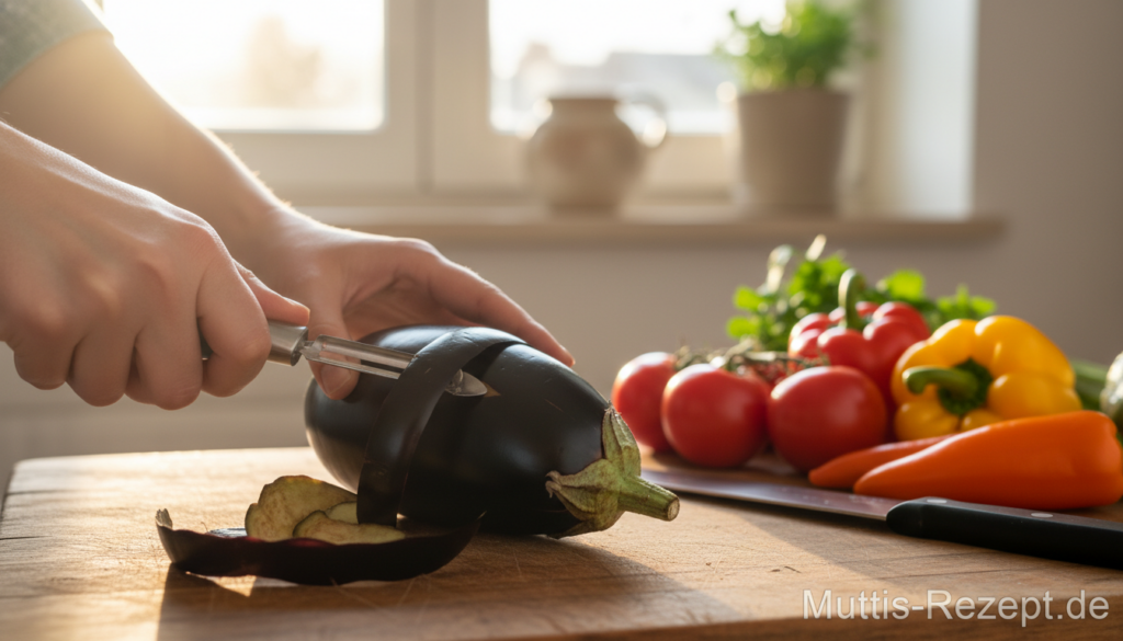 Auberginen schälen - Auberginen Schale entfernen