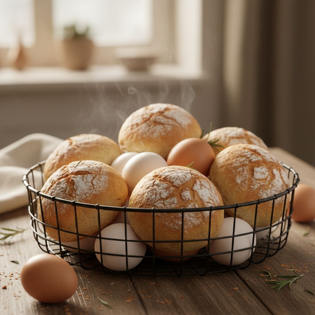 Brötchen und Frühstücksei aus der Heißluftfritteuse